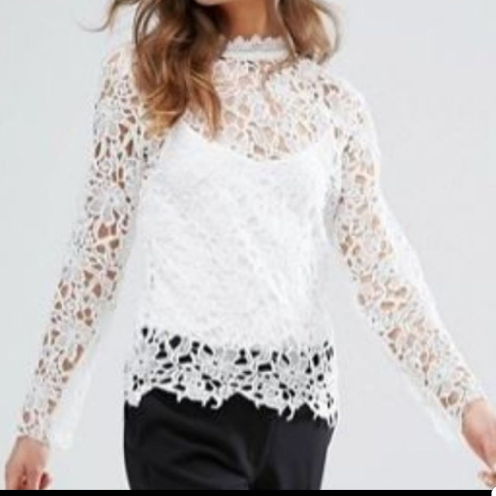 Vila High Neck All Over Lace Top